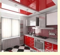натяжной потолок на кухне красного цвета