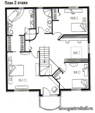План коттеджа-особняка в колониальном стиле.