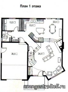 План дома двухэтажного с парадной лестницей.