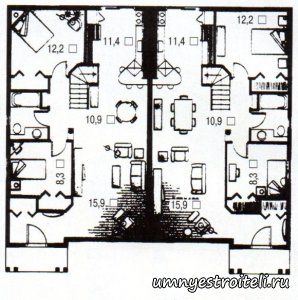 Проект одноэтажного коттеджа Таунхаус.