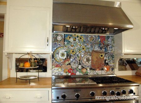 Фартук на кухне из плитки мозаики + фото