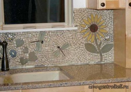 Фартук на кухне из плитки мозаики + фото