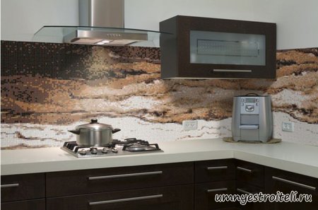 Фартук на кухне из плитки мозаики + фото