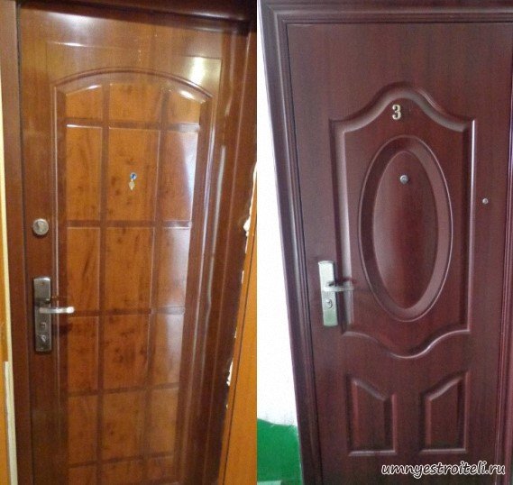 Металлические порошковые двери вид снаружи и изнутри
