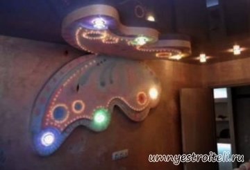 Бабочка на потолке и стене из гипсокартона