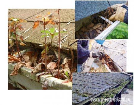 Очистка желобов и водосточных труб в деталях