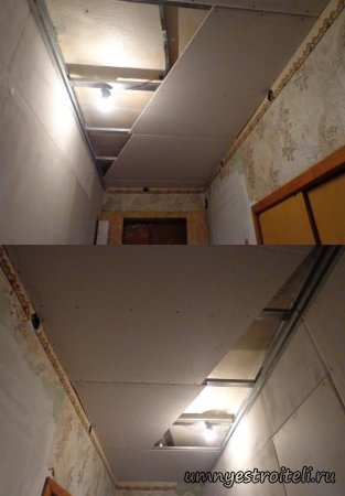 Зашили первый ярус потока в коридоре гипсокартоном