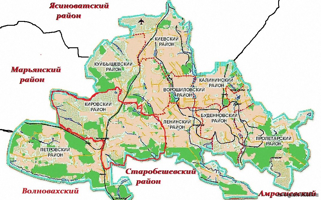 Карта г кировское. Районы Донецка на карте. Кировский район Донецка на карте. Карта Донецка по районам Кировский район. Киевский район Донецка на карте.