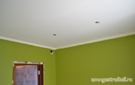 Прямой потолок из гипсокартона на кухне выкрашенный в белый цвет