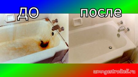 Реставрация чугунной ванны до и после