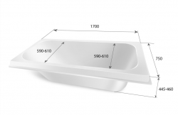 Прямой вкладыш в чугунную ванную длинной 1,7 метра и глубиной 40