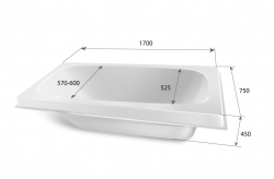Вкладыш в чугунную ванную эллипсной формы длинной 1,7 глубиной 45 см
