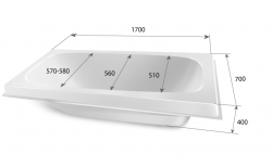 Вкладыш в чугунную ванную формы эллипс глубиной 40 см и 70 см ширины