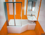 Маленькая ванная комната плитка оранжевая и белая