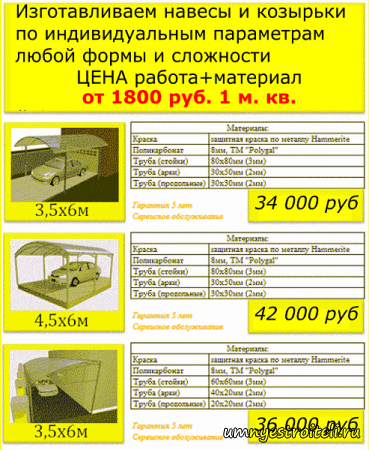 Навесы в Донецке + Макеевке из поликарбоната, профнастила или металлочерепицы.