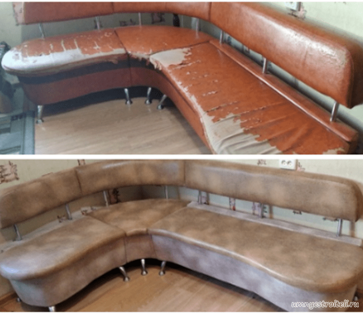 Перетяжка кухонного уголка на шесть посадочных мест в искусственный замш