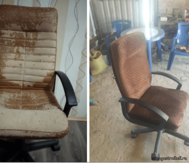 Перетяжка офисного кресла в ткань микровелюр коричневого цвета