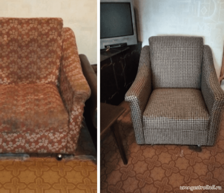 Перетяжка кресла в жаккард пепельного цвета