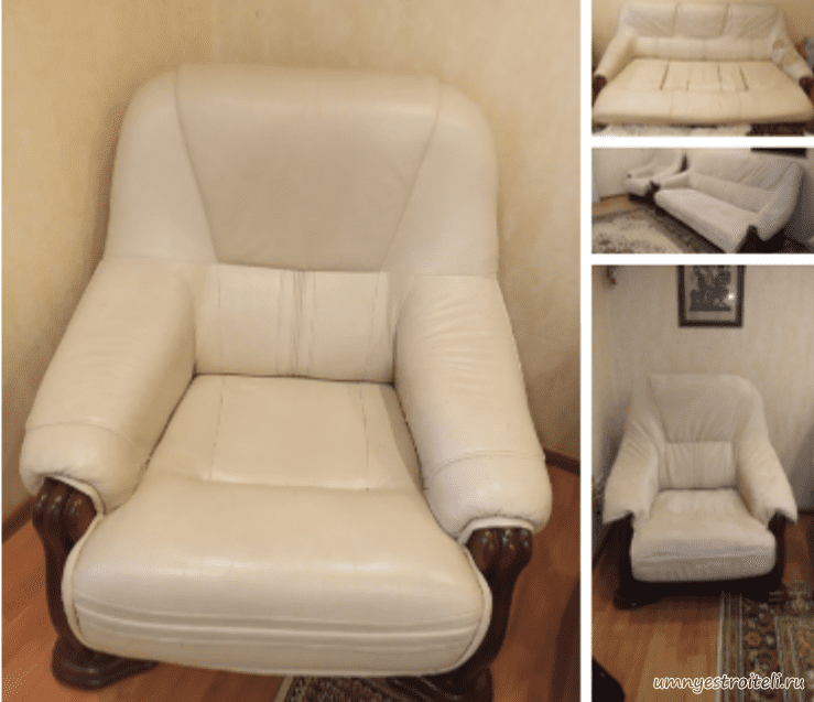 Перетяжка кресла в белый искусственный замш