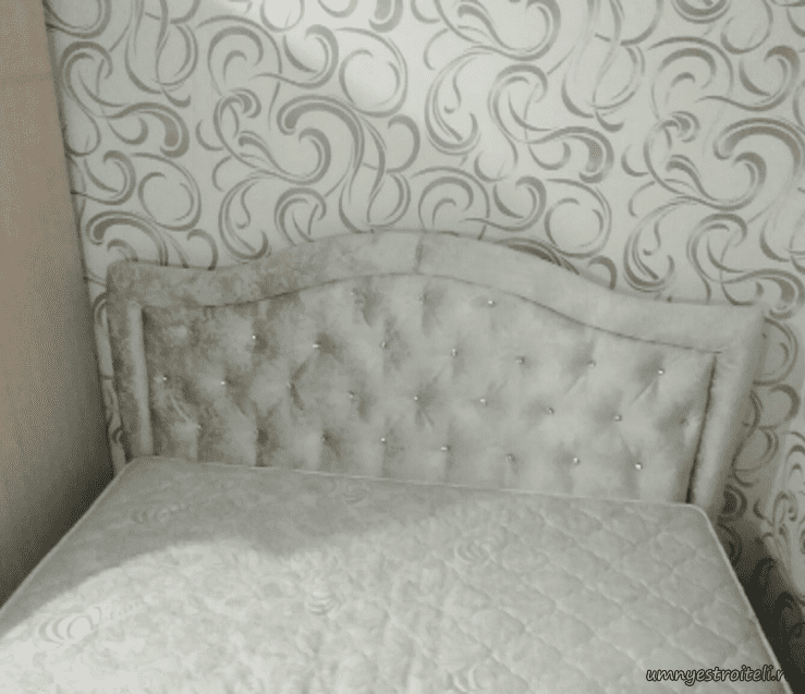 Перетяжка изголовья кровати в велюр серого цвета