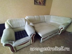 Цена перетяжки мягкого мебельного комплекта диван на 7 посадочных мест и кресло около 55 000