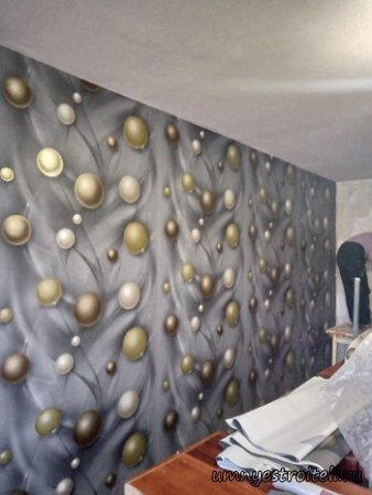 Обои в спальне с тёмными и светлыми кругами Макеевка